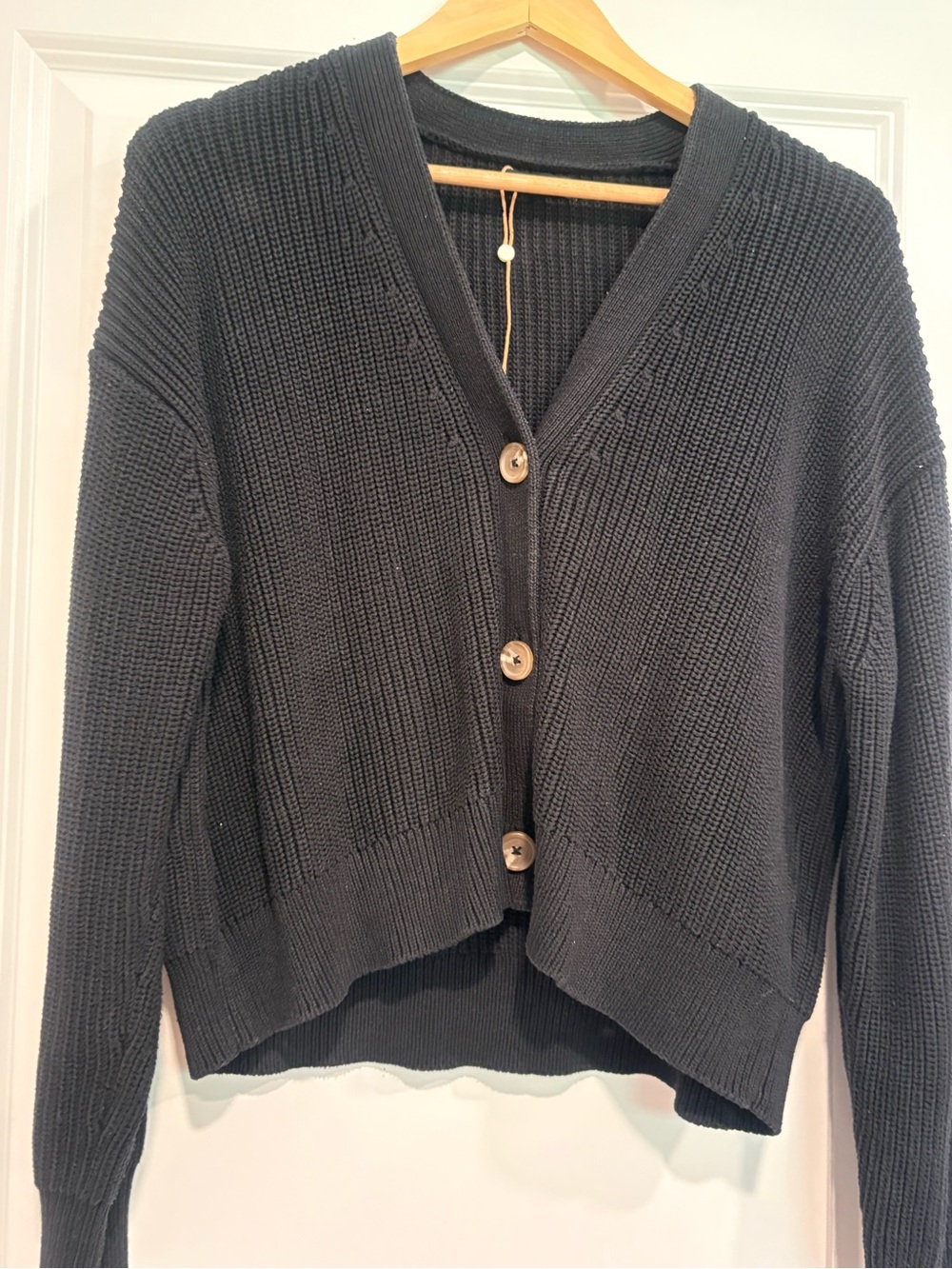 EUC | Quince 100% Cotton Fisherman Boxy Cropped Cardigan | Size Medium | Black - Picture 3 of 5